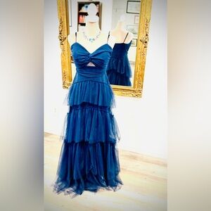 Tulle Tiered Skirt Prom Dress Blue Black Navy Evening Gown Goth Witchy Vibes